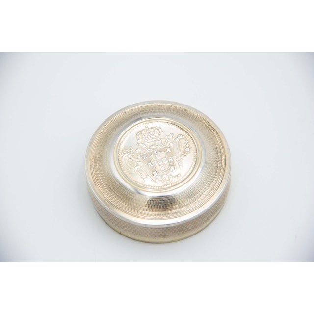 Circular Guilloche Silver Box with Coins by D João V For Sale - Image 4 of 5