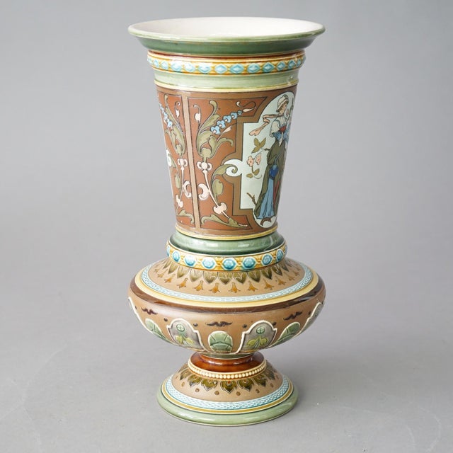 Ceramic Antique Mettlach Pottery Portrait Vase, 19th Century For Sale - Image 7 of 10