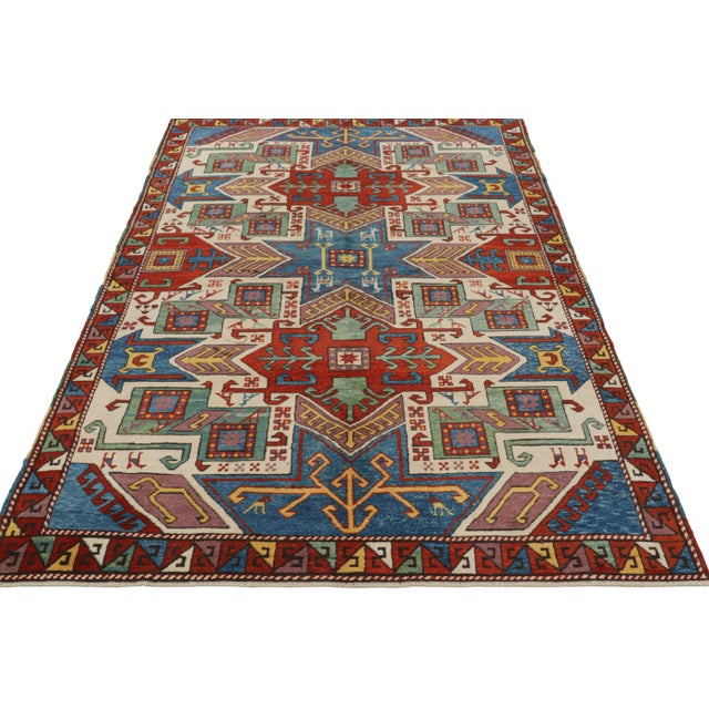1950s Vintage Turkish Tribal Rug in Red and Blue With Medallions | Rug & Kilim For Sale - Image 5 of 8