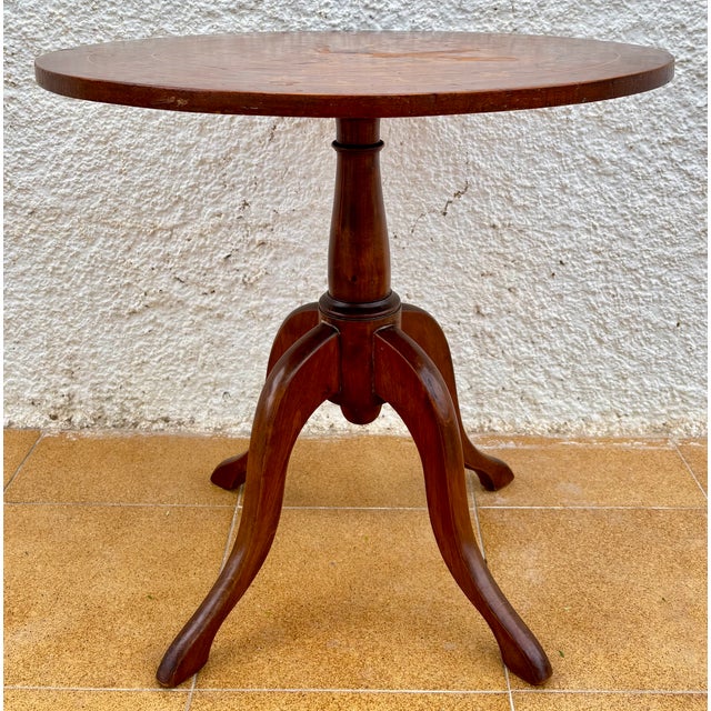 Wood Mid-Century Walnut with Marquetry Round Side Table, 1950s For Sale - Image 7 of 10