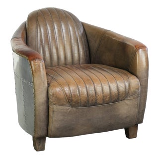 Cowhide Leather Aviator Club Armchair with Aluminium Finish For Sale