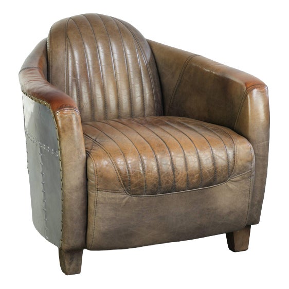 Cowhide Leather Aviator Club Armchair with Aluminium Finish For Sale
