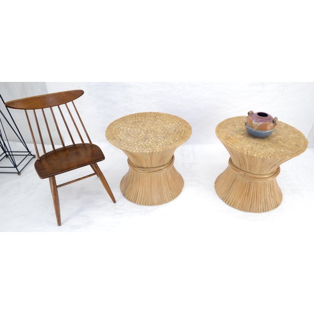 Pair of Sheaf of Wheat 26" Round Side End Table Stands Pedestals MINT For Sale - Image 13 of 17