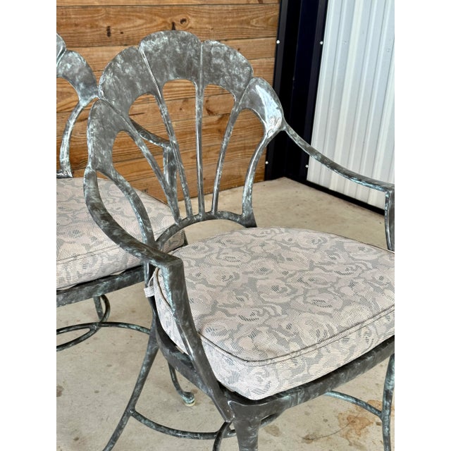 1980’s Brown Jordan Aluminum Venetian Scalloped Shell Dining Chairs - Set of 4 For Sale In Naples, FL - Image 6 of 13