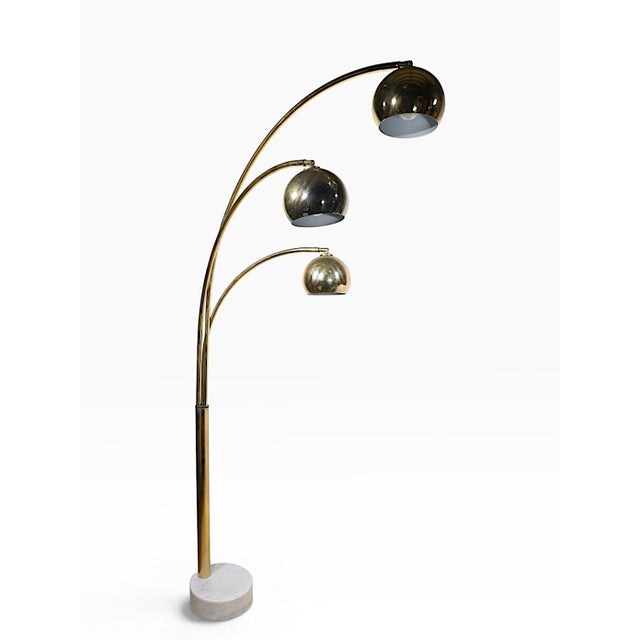 Mid-Century Modern 1970s Space Age Brass and Marble Arc Floor Lamp For Sale - Image 3 of 18