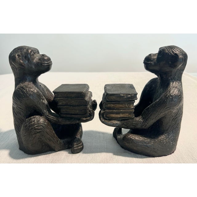 20th C. MCM Chopstick for Andrea by Sadek Cast Iron Monkey Book Ends For Sale In Naples, FL - Image 6 of 6