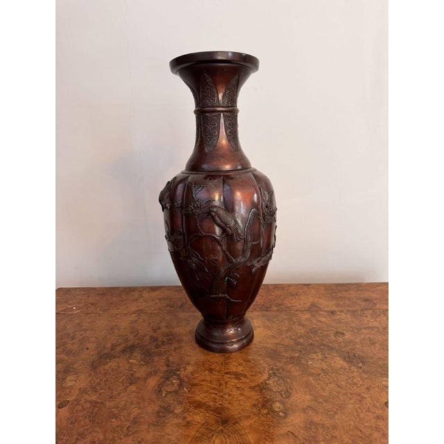 Outstanding quality large antique Japanese bronze vase, having a quality large antique Japanese bronze shaped vase,...