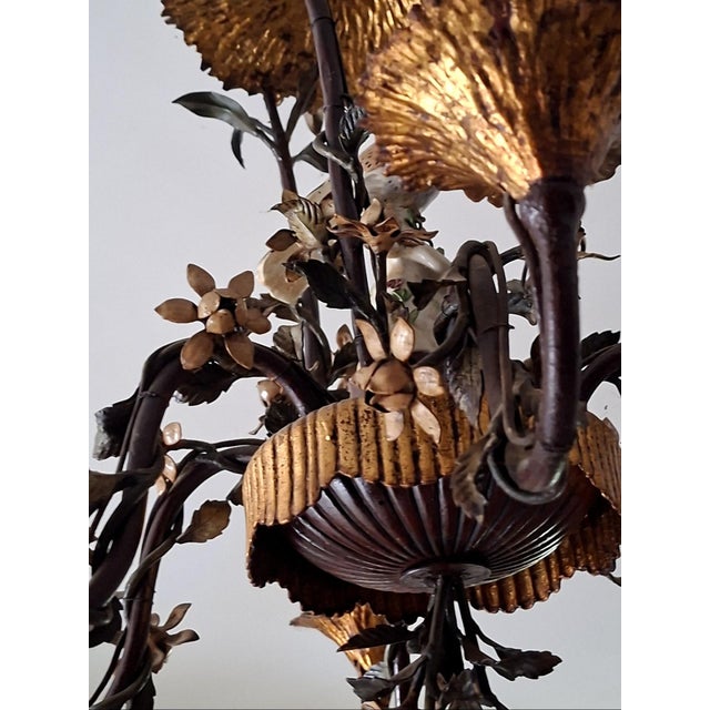 Naturalistic Chandelier in Painted Sheet Metal and Saxon Porcelain, 1950s For Sale - Image 4 of 8