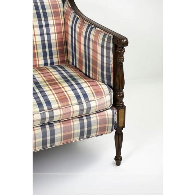 Hickory Chair Furniture Company Mid 20th Century Hickory Chair James River Collection Mahogany Sheraton Style Settee Sofa with Plaid Fabric For Sale - Image 4 of 4