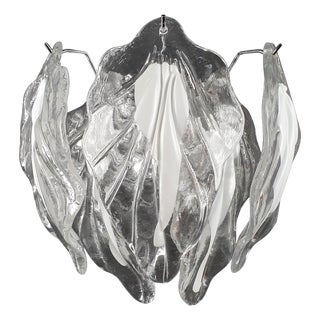 Vintage Wall Sconce with Handmade Murano Glass Leaves, 1981 For Sale