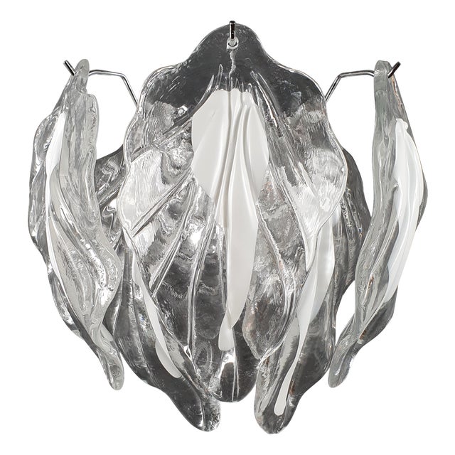 Vintage Wall Sconce with Handmade Murano Glass Leaves, 1981 For Sale