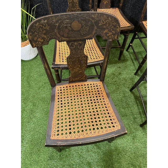 19th Century Hitchcock Style - Set of 5 Antique Painted Stenciled Caned Dining Room Set For Sale In Washington DC - Image 6 of 11