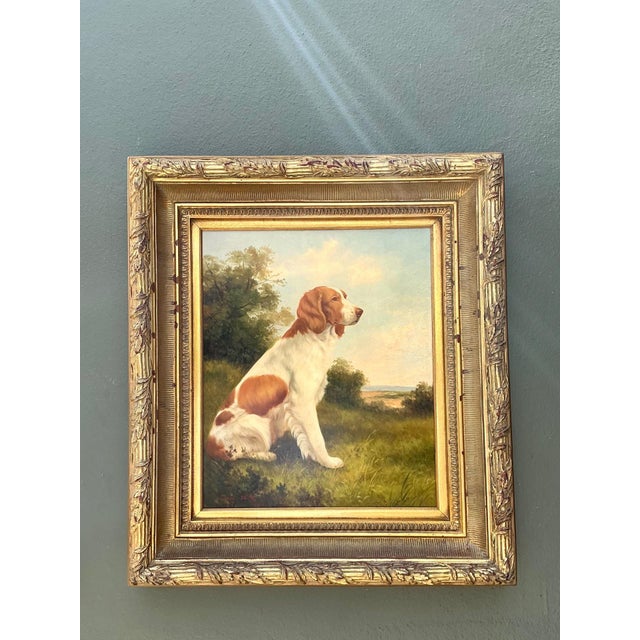 Vintage Landscape Oil Painting With Dog For Sale - Image 9 of 14