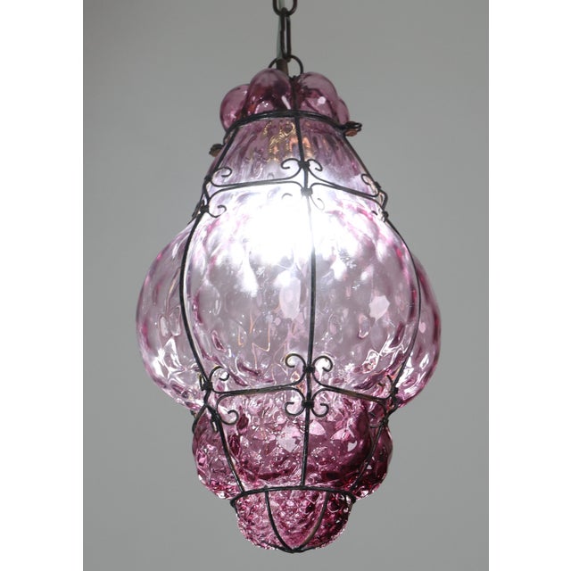 1960s Wonderful Large Magenta Colour Venetian Lantern, Seguso Murano Glass, Italy For Sale - Image 10 of 14