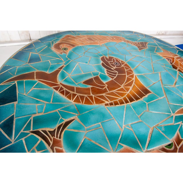 1960s Large Round Ceramic Tile Table in the Style of Aegitna Vallauris For Sale - Image 13 of 13