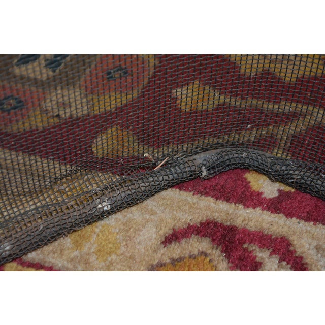 Vintage Black Metal Mesh & Iron Curved Front Fireplace Screen W/Brass Handles For Sale - Image 17 of 17