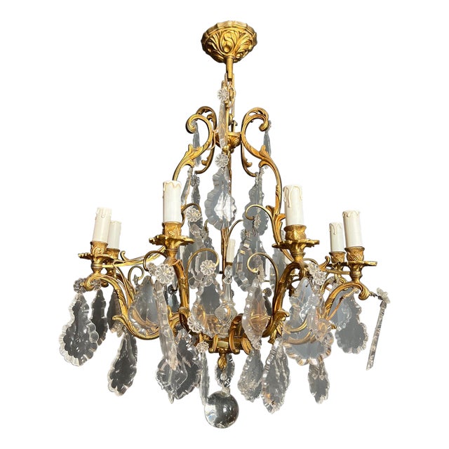 1900s Louis XV style crystal and bronze chandelier For Sale