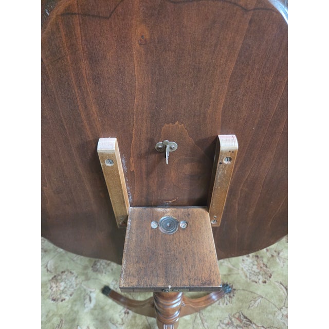 Mid 20th Century Pie Crust Tilt Top Table With Turned Tripod Base Brass Claw Feet For Sale - Image 13 of 13