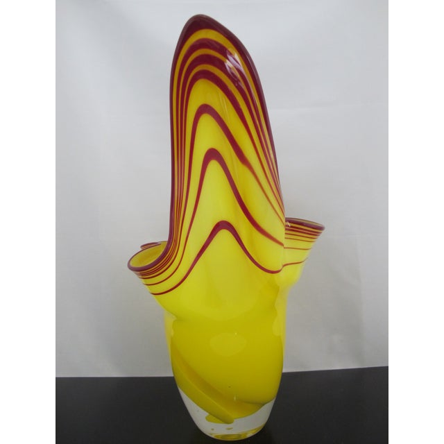 Stadelman Yellow Hand Blown Pacific Nw Studio Art Glass Handkerchief Ruffle Vase For Sale In Portland, OR - Image 6 of 12