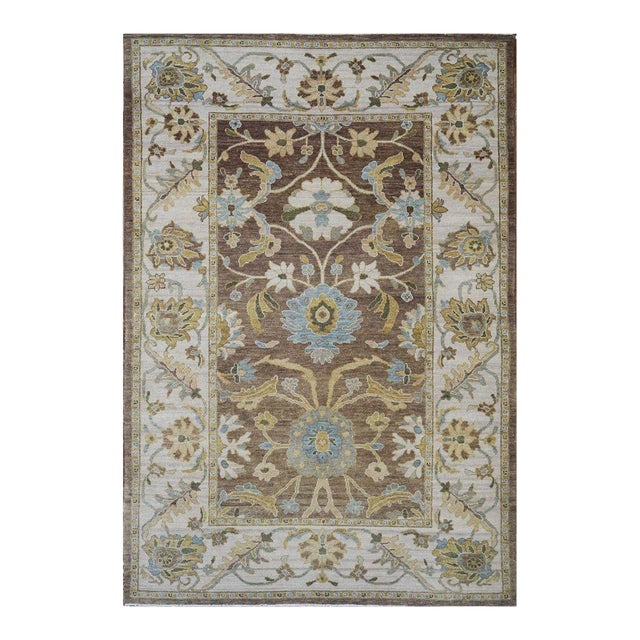 Afghan Sultanabad Masters Wool 6x9 Ivory, Taupe & Light Blue Handmade Area Rug #9902730 For Sale