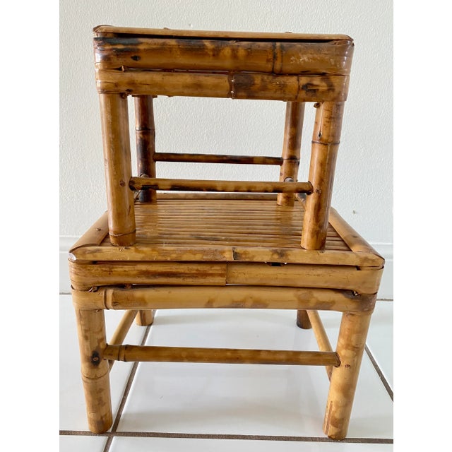 Brown Vintage Bamboo Nesting Stools Rattan Plant Risers - Set of 3 For Sale - Image 8 of 13