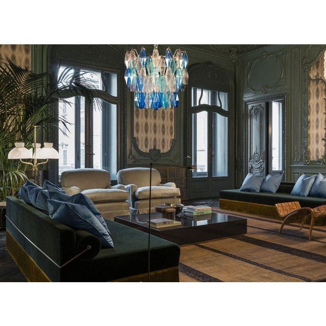 Blue Murano Glass Poliedri Sapphire Colored Chandelier in the Style of Carlo Scarpa For Sale - Image 8 of 11