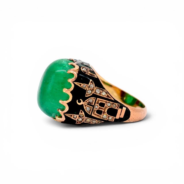 Antique Ottoman Gold Ring — 12ct Natural Emerald & Diamonds | 19th Century, Size 6 For Sale - Image 4 of 8