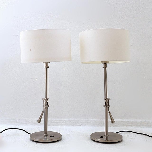 Brushed Steel Table Lamps with Adjustable Rake, Set of 2 For Sale - Image 9 of 16