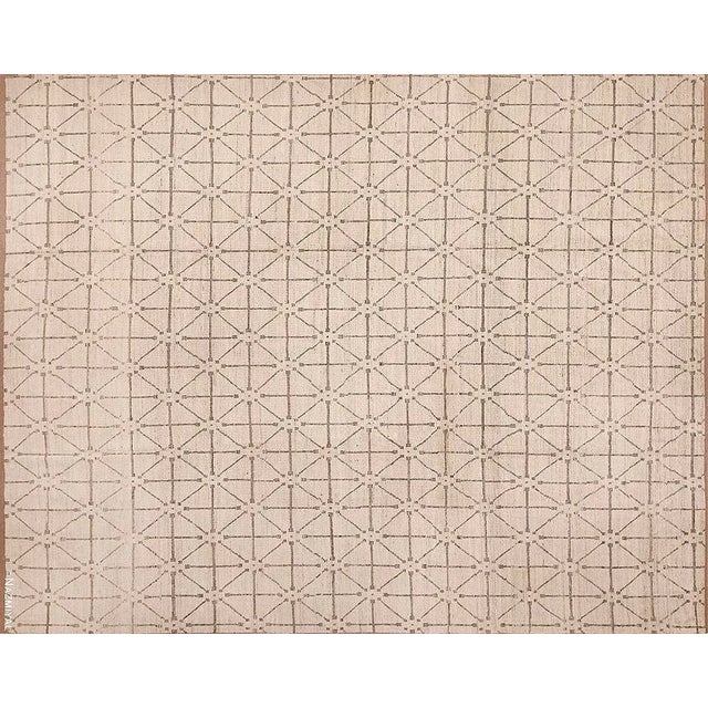 Decorative Neutral Cream Soft Grey Allover Geometric Diamond Design Modern Area Rug, Country of origin: Central Asia,...