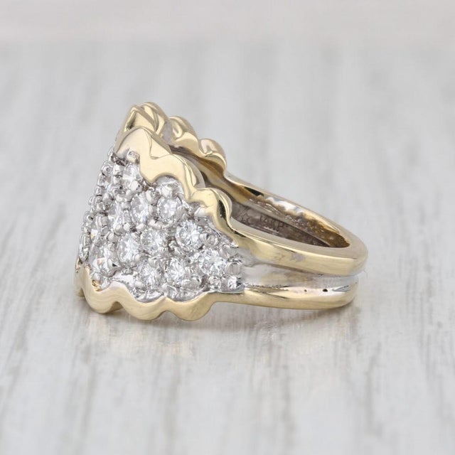 Modern 1.48ctw Diamond Cluster Ring 14k Yellow White Gold Sz 5.75 London Star Cocktail For Sale - Image 3 of 8
