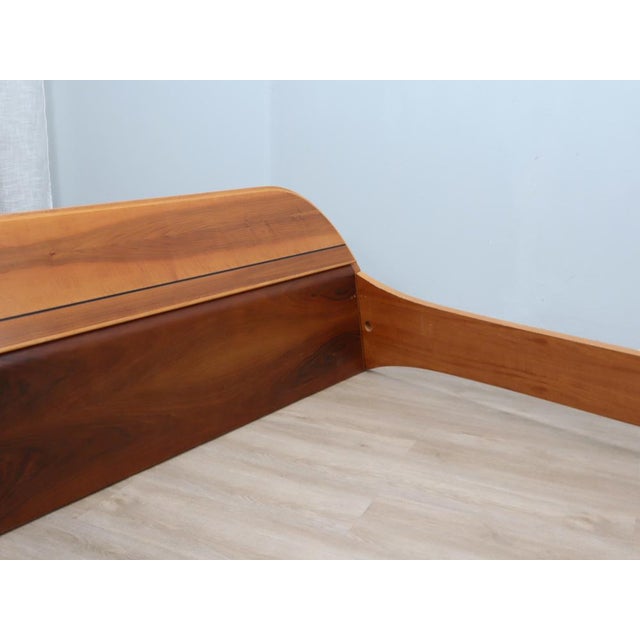 Italian Curved Walnut Bed Frame with Storage Headboard, 1970s For Sale - Image 4 of 18