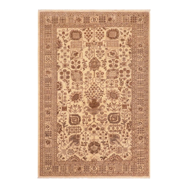 Bohemien Ziegler Tan Beige Hand-Knotted Wool Rug - 6'2'' X 8'10'' For Sale