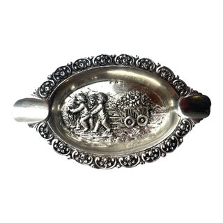 Antique 800 Repousse Silver Cherubs Pulling Flower Cart Ashtray Catchall For Sale