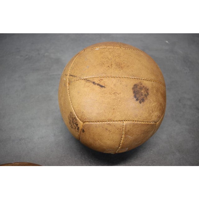 Vintage Czechoslovakian Brown Leather Medicine Ball, 1930s, Set of 3 For Sale - Image 6 of 7