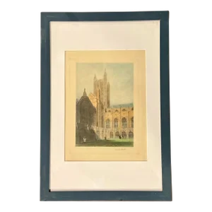 Vintage Color Embossed Original Print of Canterbury Cathedral Framed