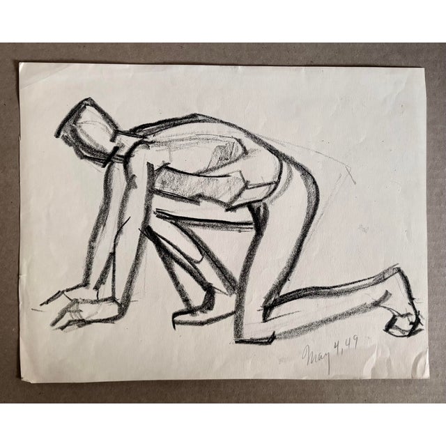1947 Vintage Studio Charcoal Drawing of a Male Runner, 11” X 14” For Sale - Image 9 of 9