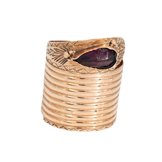 Antique Victorian Extra Wide Snake Ring 14k Rose Gold Garnet Sz 7 Fine Jewelry For Sale In Los Angeles - Image 6 of 7