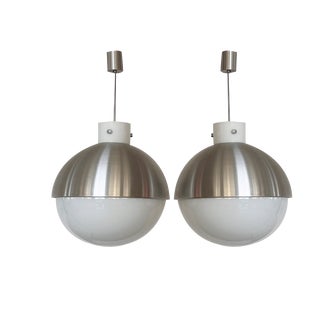 Large Aluminium and White Glass Globe Chandelier from Glashütte Limburg, 1970s, Set of 2 For Sale