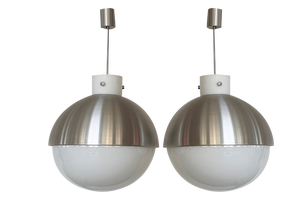 Large Aluminium and White Glass Globe Chandelier from Glashütte Limburg, 1970s, Set of 2