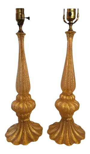 Gold Murano Lamps by Barovier - a Pair