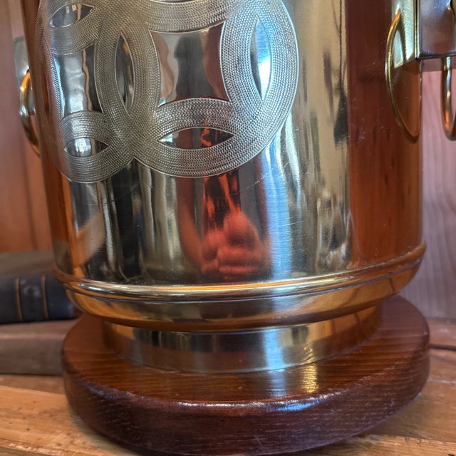 Chinoiserie Vintage Chinoiserie Motif Brass Drum Table Lamp on Wooden Base Thomas Cooper For Sale - Image 3 of 6