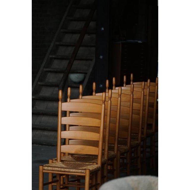 Gio Ponti Italian Modern Beech Dining Chairs with Woven Seats in the style of Gio Ponti, 1960s, Set of 8 For Sale - Image 4 of 15