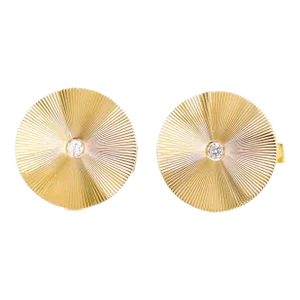 Pair of 14k Gold & Diamond Tiffany & Co. Mid-Century Modern Round Cufflinks