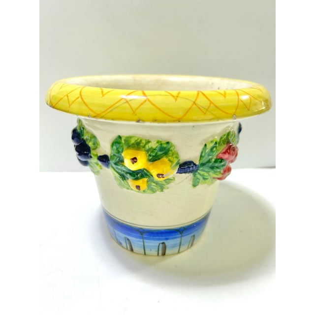 1970s 1970s Italian Majolica Terra Cotta Cachepot Planter With Fruit Garland For Sale - Image 5 of 12