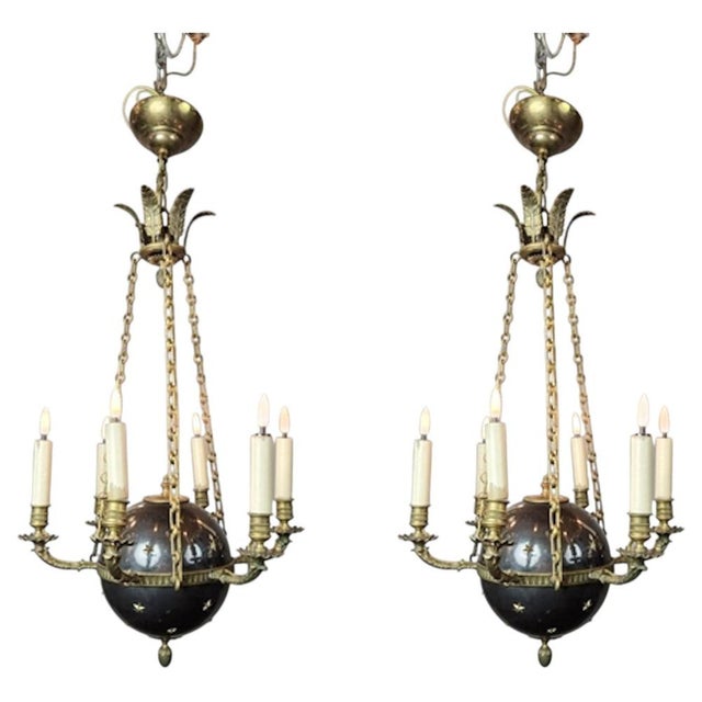 Metal Empire Chandeliers in Sheet Metal, Bronze and Brass, 19th Century, Set of 2 For Sale - Image 7 of 7