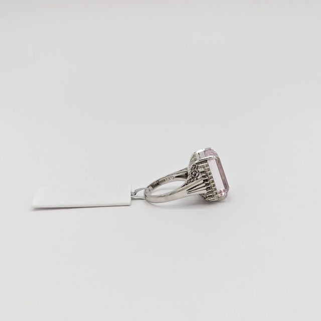 Early 21st Century Pink Kunzite and White Diamond Cocktail Ring in 18K White Gold, size 7.5 For Sale - Image 5 of 7