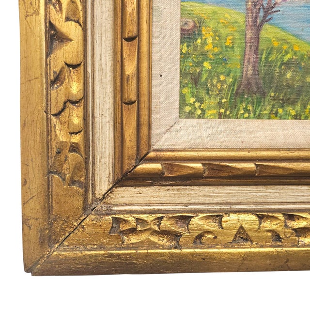 Pair Signed M. Clark Coastal Landscape Oil Paintings in Carved Gilt Frames 18.5" For Sale - Image 11 of 17