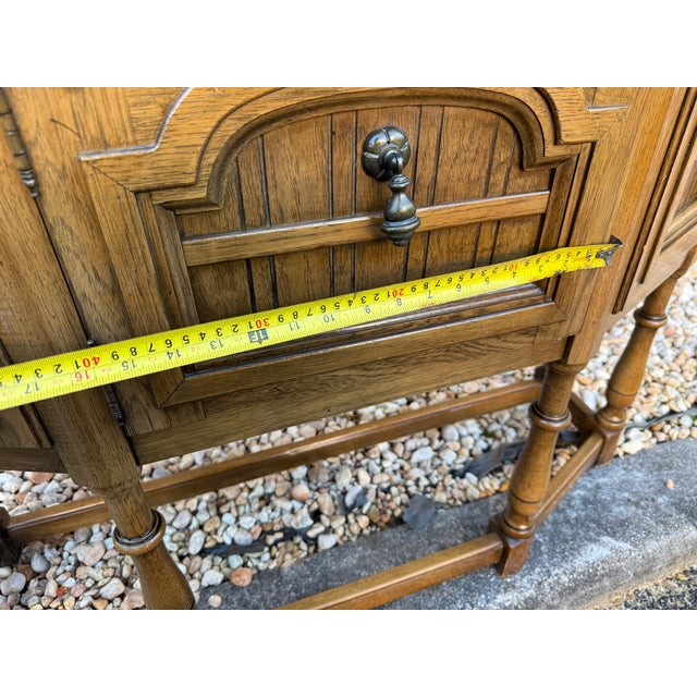 Vintage Jacobean Style Oak Sideboard Cupboard Cabinet For Sale - Image 16 of 18