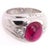 Metal 14 Karat White Gold Dome Ring With Garnet Cabochon and Diamond Accents For Sale - Image 7 of 8