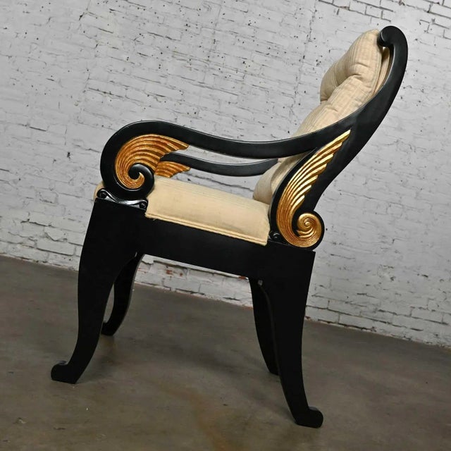 Off-white Late 20th Century Neoclassic Revival Black Side Chair With Gilt Wing Accents & Off-White Fabric For Sale - Image 8 of 13